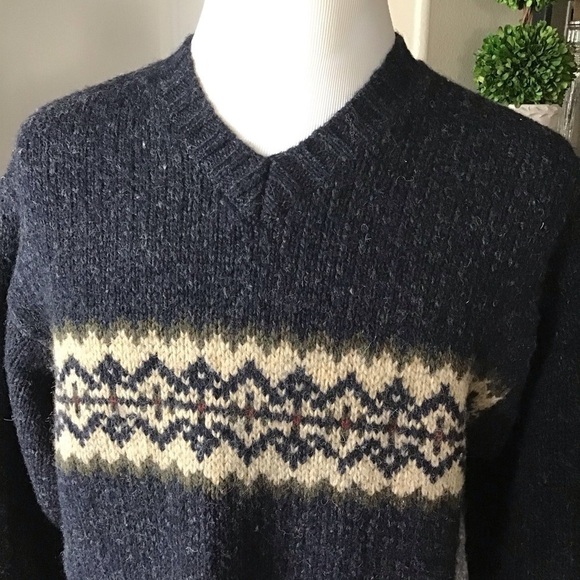 Vintage Abercrombie & Fitch Mens 100% Wool V-Neck Sweater MEDIUM Fair Isle Y2K - Picture 12 of 13